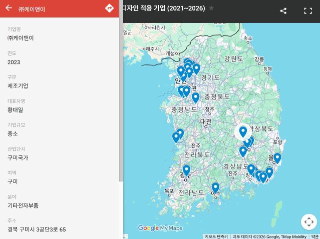 (지도) 한국디자인진흥원 지원, 안전디자인 적용 기업 목록 (2021~2025)